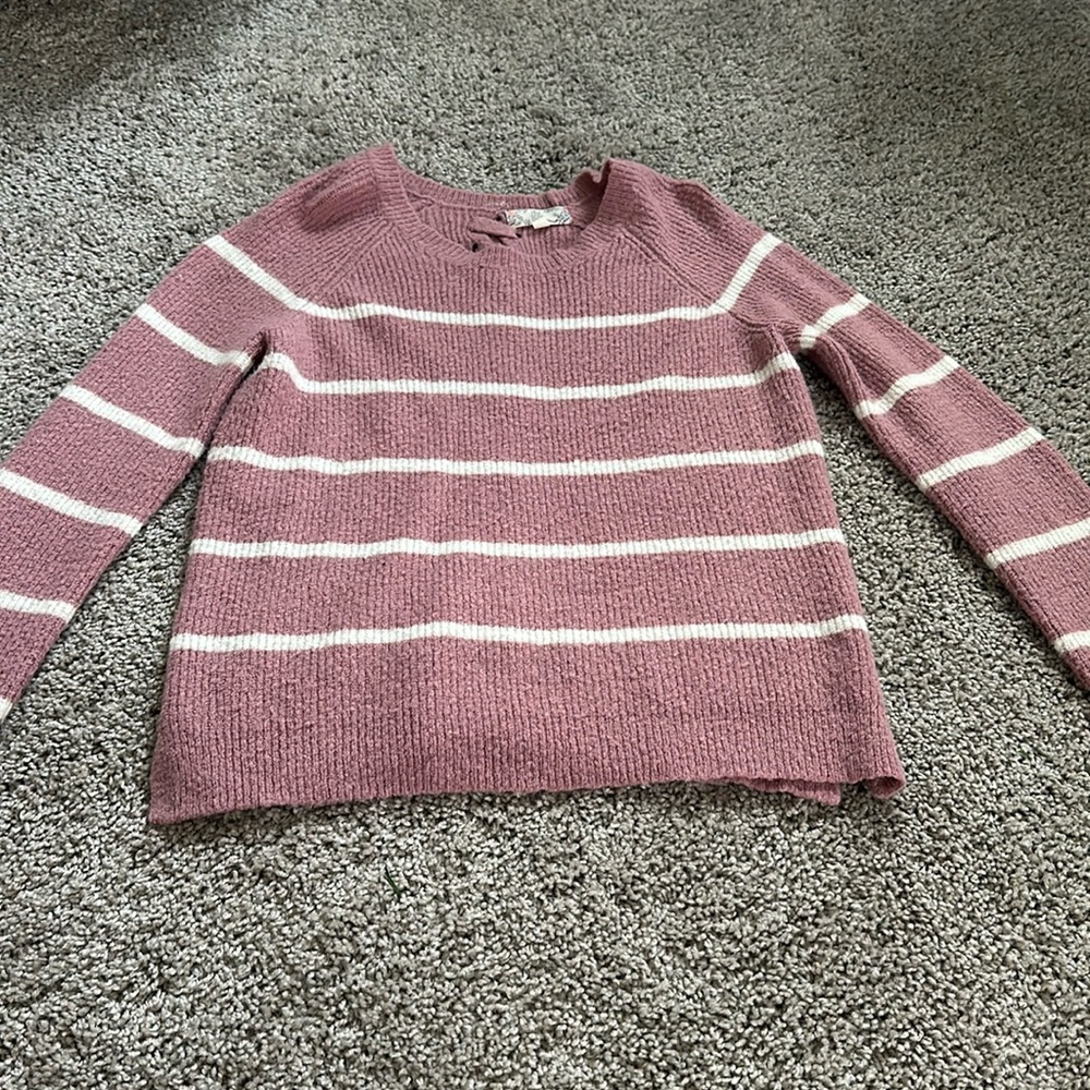 Cozy striped pink knit sweater